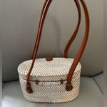 Balinese Rattan Bucket Beach Bag Purse in white and chestnut Photo 4