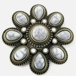 Antiqued Matte White Marbled Acrylic Cabochon Brooch Photo 1