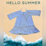 Blue Island Mini Dress Womens White Rayon Eyelet Ruffled Hem Keyhole Size L Size L Photo 3