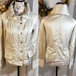 Theory  Pearlized Gold Cinch-Waist Zip Cropped Jacket Hidden Hood Sz S🧡 Photo 14