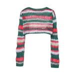 ZARA NWT Striped Crop Sweater - Green/Red/Gold Shimmer Knit Open Stich M/L Photo 1