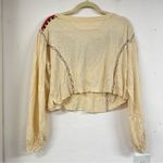 Free People  Cream Embroidered Boho Cropped Balloon Sleeve Blouse Womens S Fall Photo 5