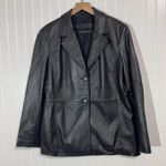 Valerie Stevens Women’s XL Black Leather Blazer Jacket 2 Button Mob Wife Y2K 90s Photo 0