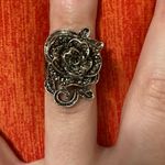 Woman’s Marcasite Silver Tone Floral Design Rose Ring ! Multiple Photo 0