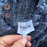 FRNCH  Paris blue high neck smocked cuffs striped blouse size small Photo 8