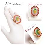 Betsey Johnson NWT BACKYARD PINEAPPLE Gold Tone Emerald Cut CZ Crystals Ring Photo 1