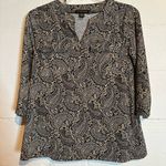 Carolyn Taylor  v-neck 3/4 length sleeve black and tan blouse size small Photo 0