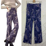 Anthropologie  Maeve Maria Pant Trouser Flared Paisley Print Metallic Blue Size 0 Photo 1