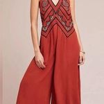 Anthropologie Maeve Embroidered Lace Burnt Orange Black Cropped Jumpsuit Size S Photo 0