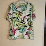 Chico's  Women's White 3 Tropical Floral Print V Neck Short‎ Sleeve Top Size XL Photo 1