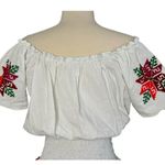 Mexican Embroidered Peasant Blouse Floral Ethnic Authentic White Smocked Top S/M Size undefined Photo 7