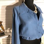 ZARA  Cropped Blouse Long Sleeve Button Front Blue Small Photo 4