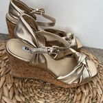 Dune London Kaino Shimmery Gold Peep Toe Twist Knot Wedge Espadrille Sandals 6 Photo 3