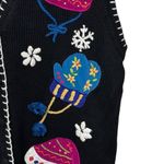 Vintage Winter Sweater Vest BP Design Women's Size Medium Toboggans & Gloves Black Photo 1
