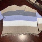 Wooden Ships Striped Knit Poncho Sweater Fringe Trim Cozy Layering Piece T-17 Photo 0
