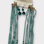 Women’s Beaded Long Layered Teal & Turquoise Necklace & Earring Set #1006 Green Photo 3