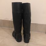 Donna Karan DKNY tall leather black pull on moto boots black chain accent Photo 1