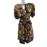 Kosi Bali‎ Multi Color Animal Print Big Cat Keyhole Elastic Waist Vacay Romper Black Size M Photo 1