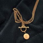 Brook & York Stella Imitation Pearl Initial Toggle Necklace letter E Gold Photo 1