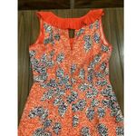 Tory Burch Janetta Ruffle pleated Midi Dress Silk Red Rust Orange floral size 4 Photo 10