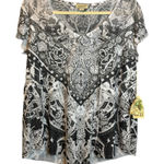One World  Blouse Women's Size 1X Paisley Beaded Black White NEW Photo 0