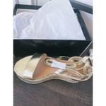 Pretty Little Thing NIB  Sandals Espadrille Lace Up Platform Gold 5 Party Event Photo 2