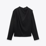 ZARA  Black Draped Ruched Long Sleeve Business Casual Sleek Chic Blouse Top Shirt Photo 3