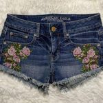 American Eagle  Outfitters Embroidered Floral Denim Shorts Size 0 Photo 0