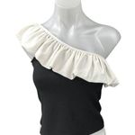 H&M Black White Flounced One Shoulder Sleeveless Ruffle Blouse Crop Tank Top S Photo 0