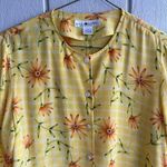 Saks 5th Avenue Vintage 90s Saks 100% Silk Button Down Blouse Yellow Plaid and Floral Print Sz M Photo 1