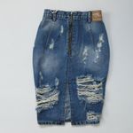 One Teaspoon NWT ONE by FreeLove in Vintage Blue Destroyed Denim Pencil Skirt 22 Photo 3