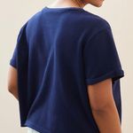 Anthropologie NWT $98  Maeve Navy Beach Embroidered Sweatshirt Tee S Photo 3
