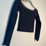 Harper Black Fitted Cropped Lace Strapped Blouse SZ Extra S Long Sleeve Evening Photo 6