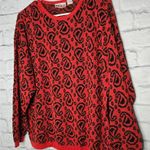 Vintage EVE LTD red paisley print knit retro pullover sweater size 44 XL. Photo 1