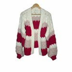 Dreamers by Debut Cardigan Sweater Pink White Striped Chunky Knit Open Size XL Photo 9