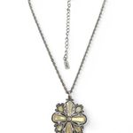 1928 Necklace Pale Yellow MOP Rhinestone Clover Pendant Photo 2