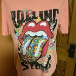The Rolling Stones  Floral Tongue Graphic T-Shirt Peach Band Tee Photo 4