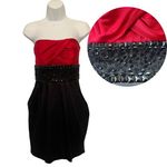 B Darlin B.Darlin Strapless Dress Sz 7/8 Satiny Red Black Beaded Holiday Fairy Grunge Photo 1