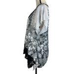 One World Medium Tunic Top Floral Semi-Sheer Flutter Sleeve Shark-Bite Stretch Photo 6