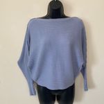 Magaschoni  Blue Boatneck Sweater Shirt Size Medium Thick Blanket Stitch Details Photo 6