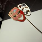 Comedy Tragedy Drama Mask Lapel Stick Pin Gold Tone Enamel White Red Photo 8