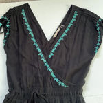 Soft Surroundings jumpsuit Black Turquoise embroidered accents Womens Size XSP Photo 3