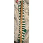 1 PAIR LEFT!! Women's Holiday Green & White Striped Santa Over The Knee Sock Photo 5