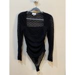 Ganni Women's Size Medium Bodysuit Black Lace Square Back Long Sleeve Lined Photo 2