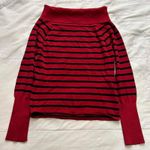 Y2K Marco Polo Red and black striped drape neck sweater Photo 2