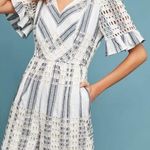 Anthropologie ett:twa gray & white striped eyelet romper | size 2 Photo 0