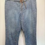 Tommy Hilfiger Wide Leg Denim Capri Flat Front Pants w Leather Laced Belt Sz 12 Photo 1