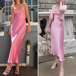 ZARA Blogger Fave Pink Satin Style Tank Open Back Cut Out Midi Dress Medium Photo 4
