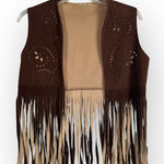 American Vintage Vintage 1970's Women’s Brown Cropped Western Fringe Vest with Cut-Out Design Photo 0