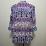 Emerald Blue & Magenta Geo Lace Trim Gauze Blouse Size Medium Photo 4